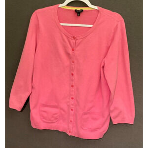 Talbots Women’s Large Pink Cardigan Sweater Front Pockets Pima Cotton Blend